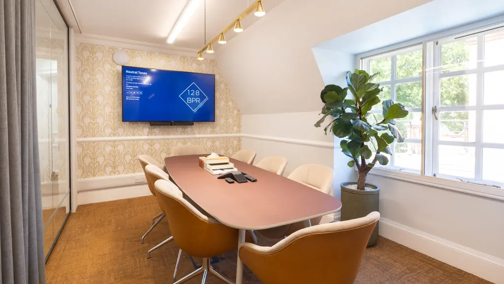 Meeting room with a plant and screen