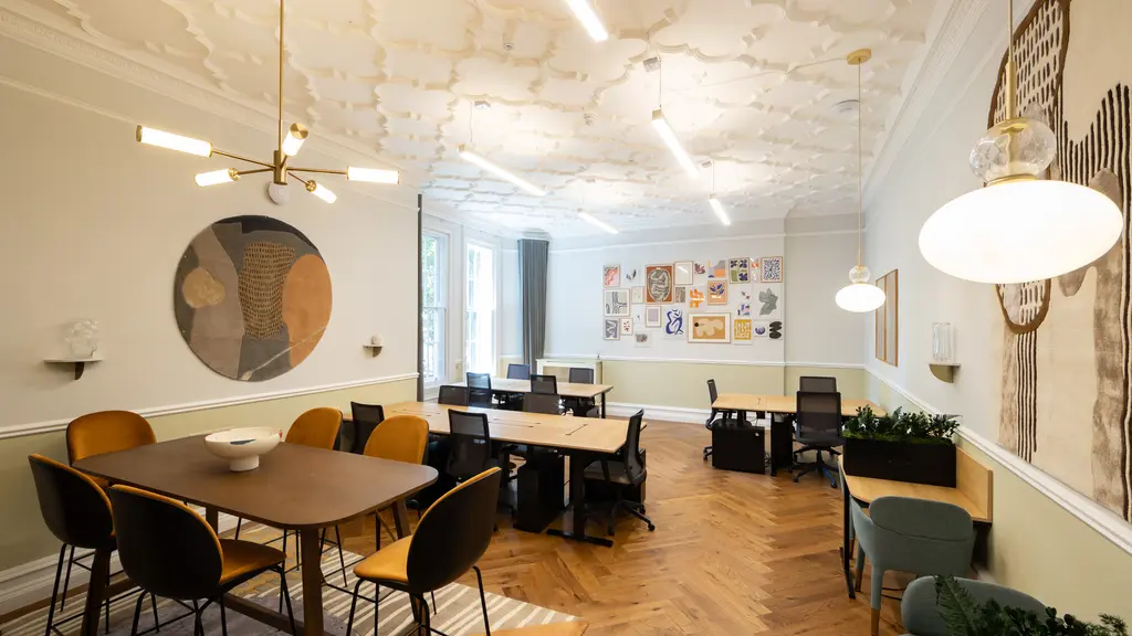 Desks and chairs in an office 