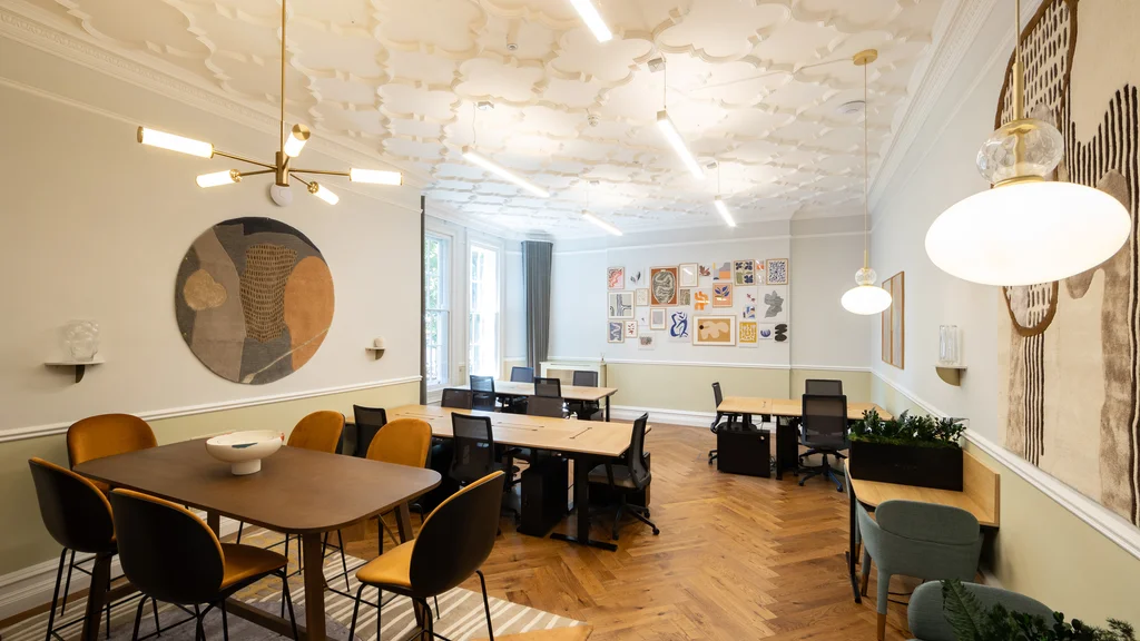 Desks and chairs in an office 