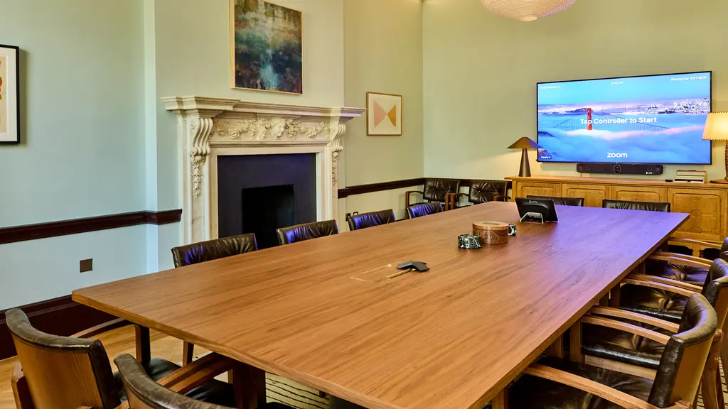 A long table and chairs