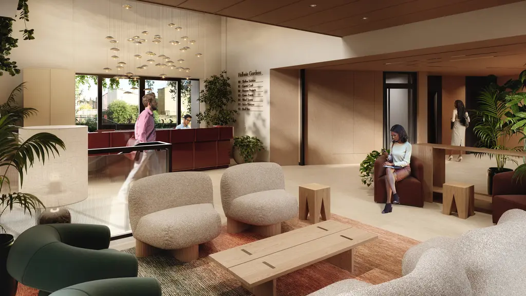 Reception area with armchairs and a table