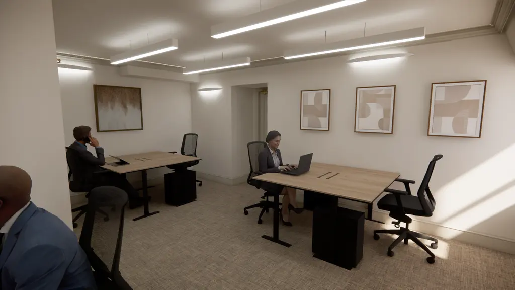 Office showing people sitting at desks