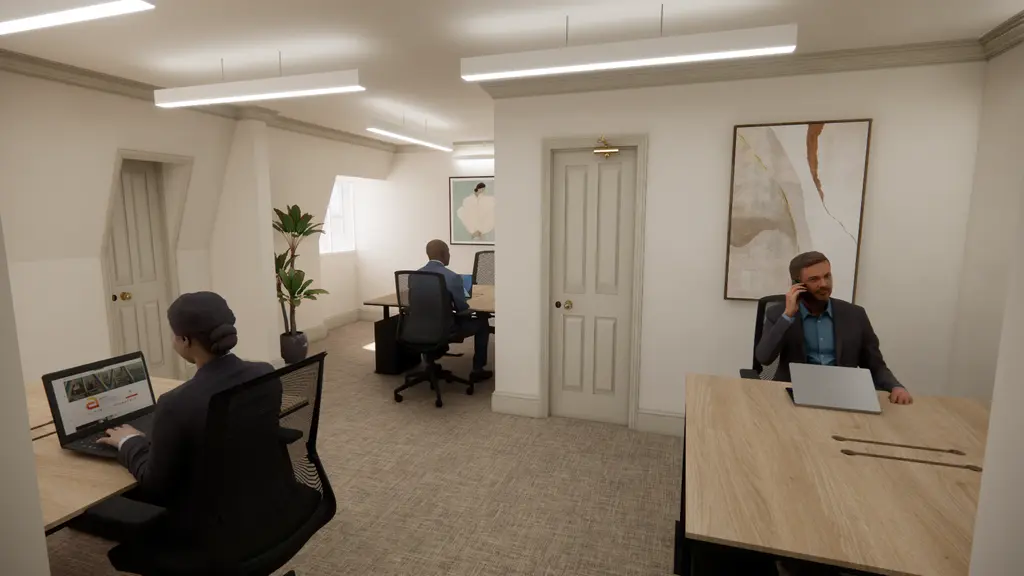 Office showing people sitting at desks 