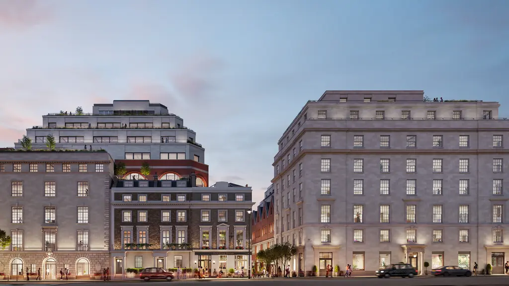 CGI showing Davies Street north entrance at night 