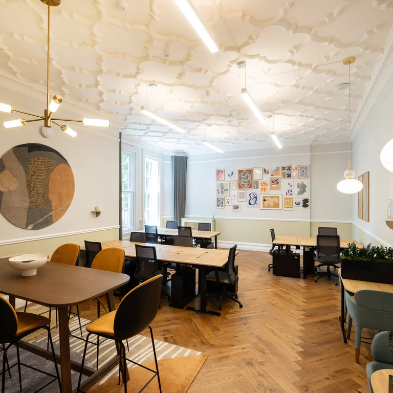 Desks and chairs in an office 