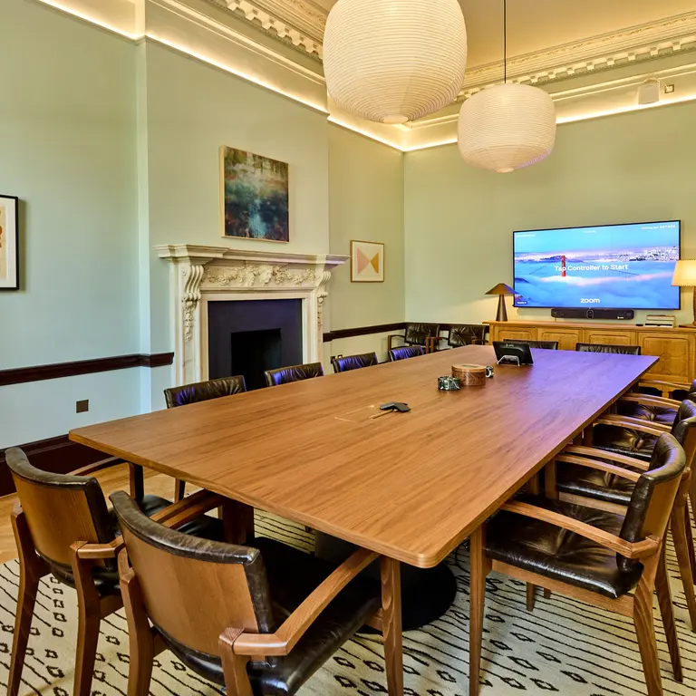 A long table and chairs